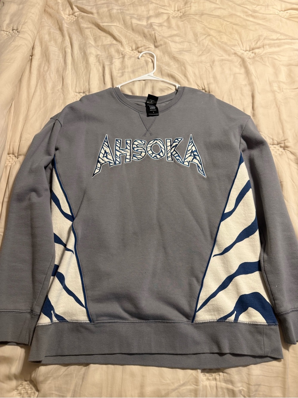 Unisex Star Wars Ahsoka Grey Crewneck Sweatshirt with Navy and White Panels